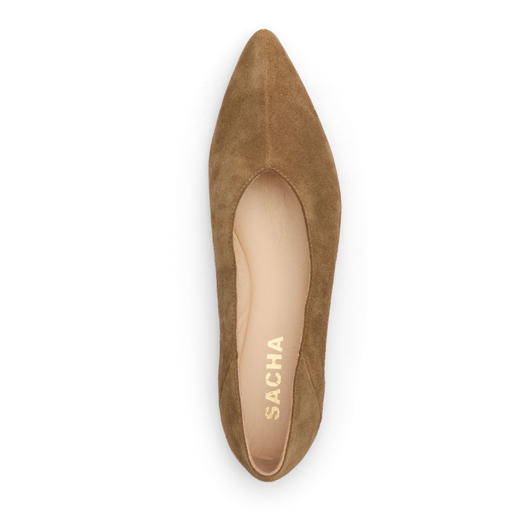 Beigefarbene Veloursleder-Ballerinas