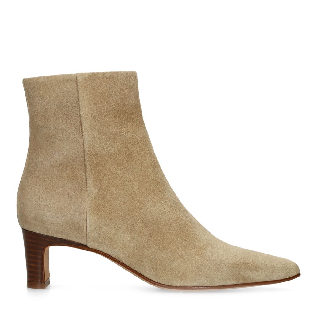Beigefarbene Veloursleder-Stiefeletten mit Absatz