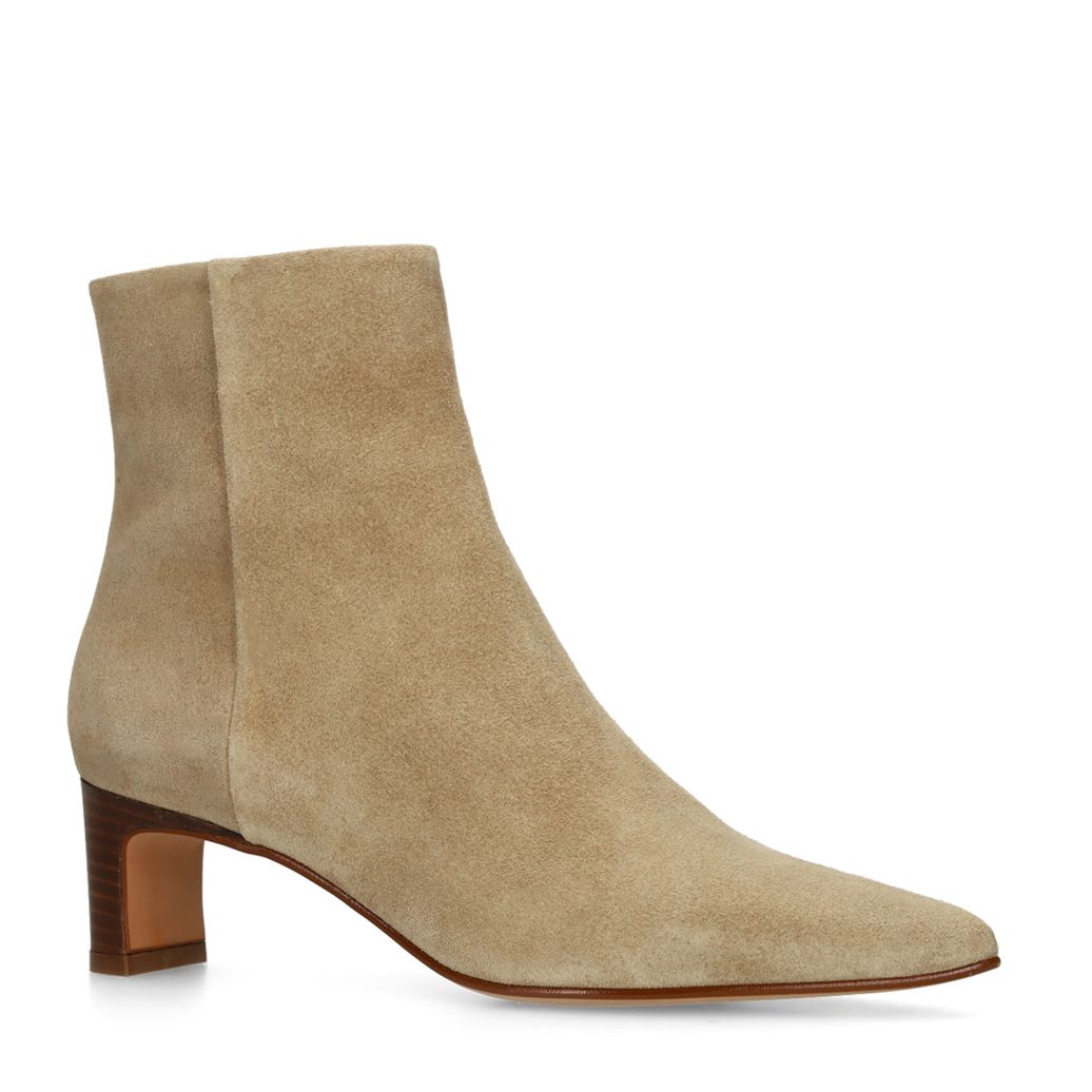 Beigefarbene Veloursleder-Stiefeletten mit Absatz