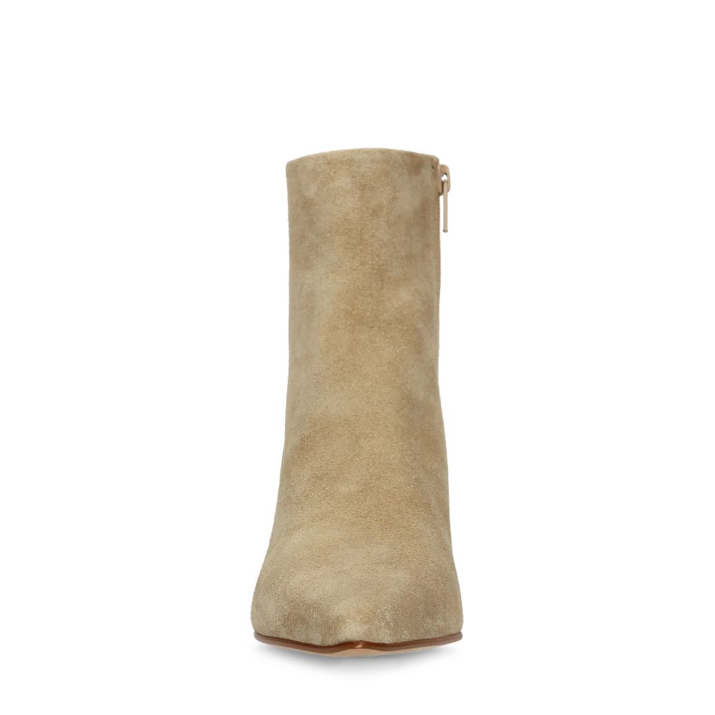 Beigefarbene Veloursleder-Stiefeletten mit Absatz