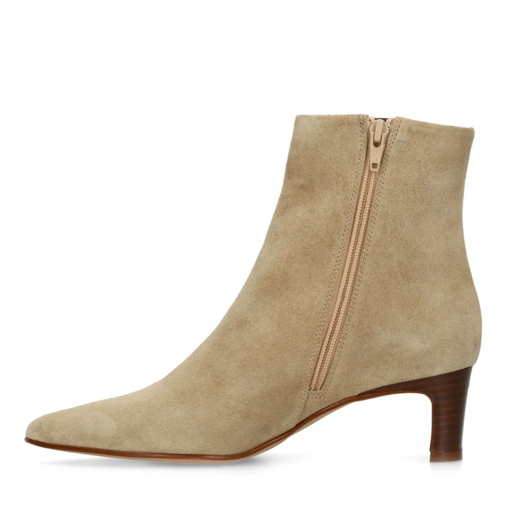 Beigefarbene Veloursleder-Stiefeletten mit Absatz