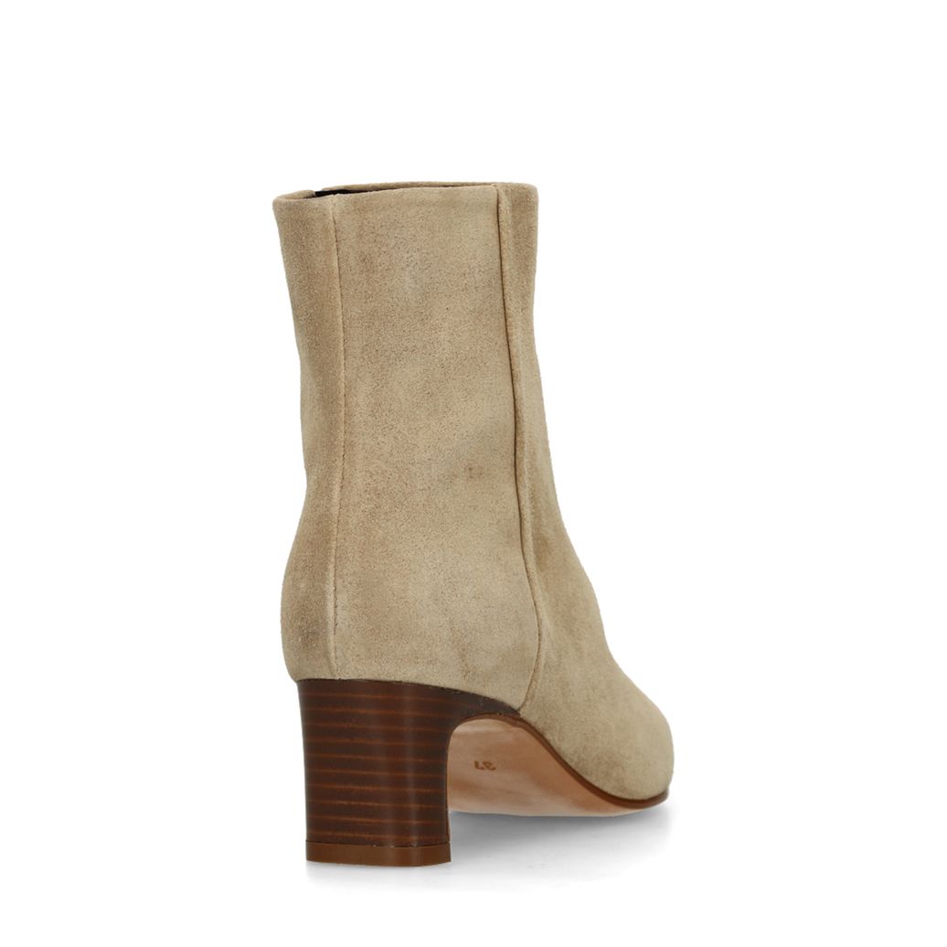Beigefarbene Veloursleder-Stiefeletten mit Absatz