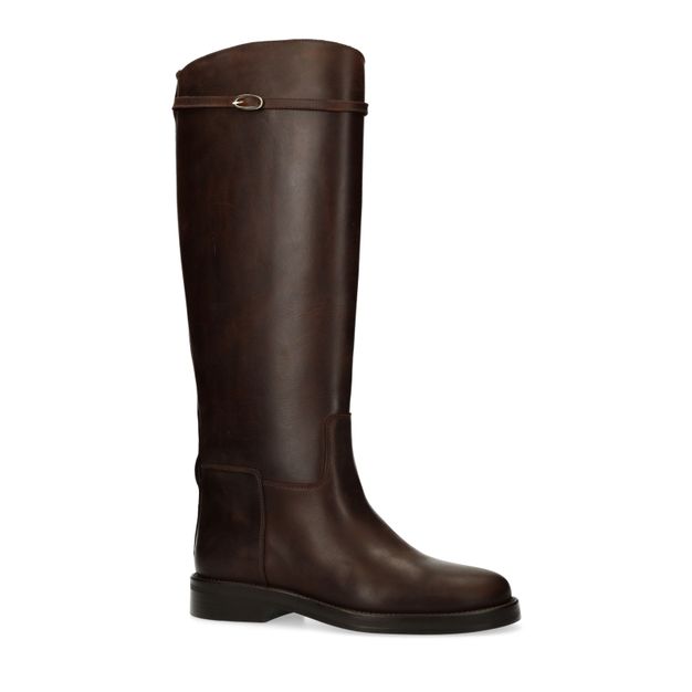 Braune Lederstiefel mit abnehmbarer Schnalle