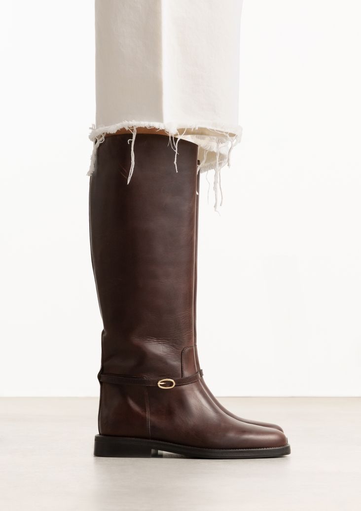 Bottes hautes en cuir avec boucle amovible - marron