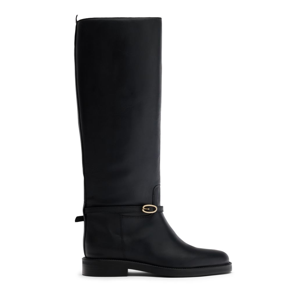Schwarze Lederstiefel mit abnehmbarer Schnalle