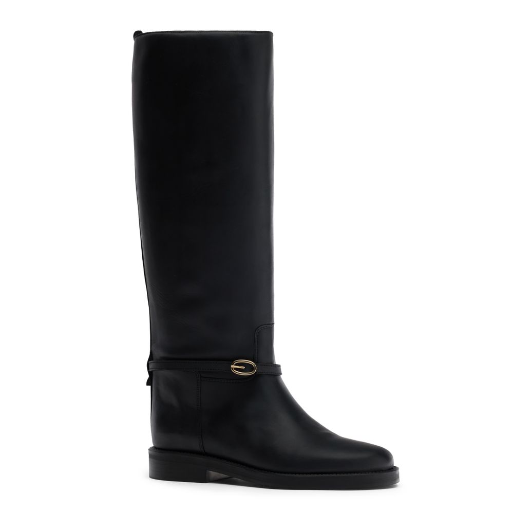 Schwarze Lederstiefel mit abnehmbarer Schnalle
