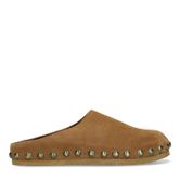 Taupefarbene Veloursleder-Clogs mit Nieten