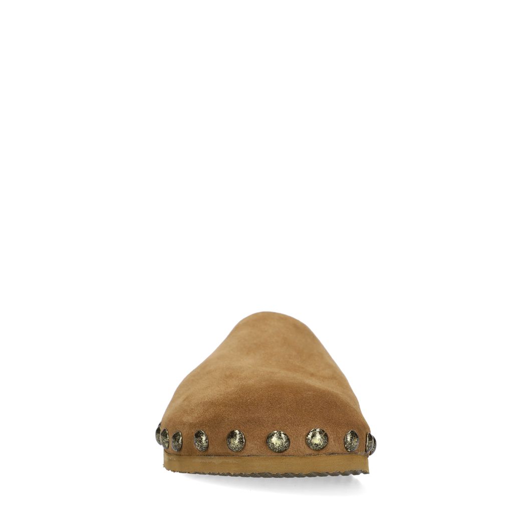 Taupe suède clogs met studs