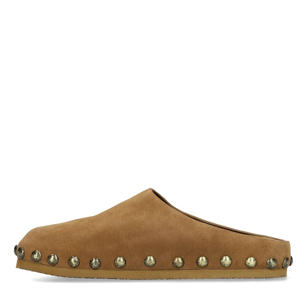 Taupe suède clogs met studs