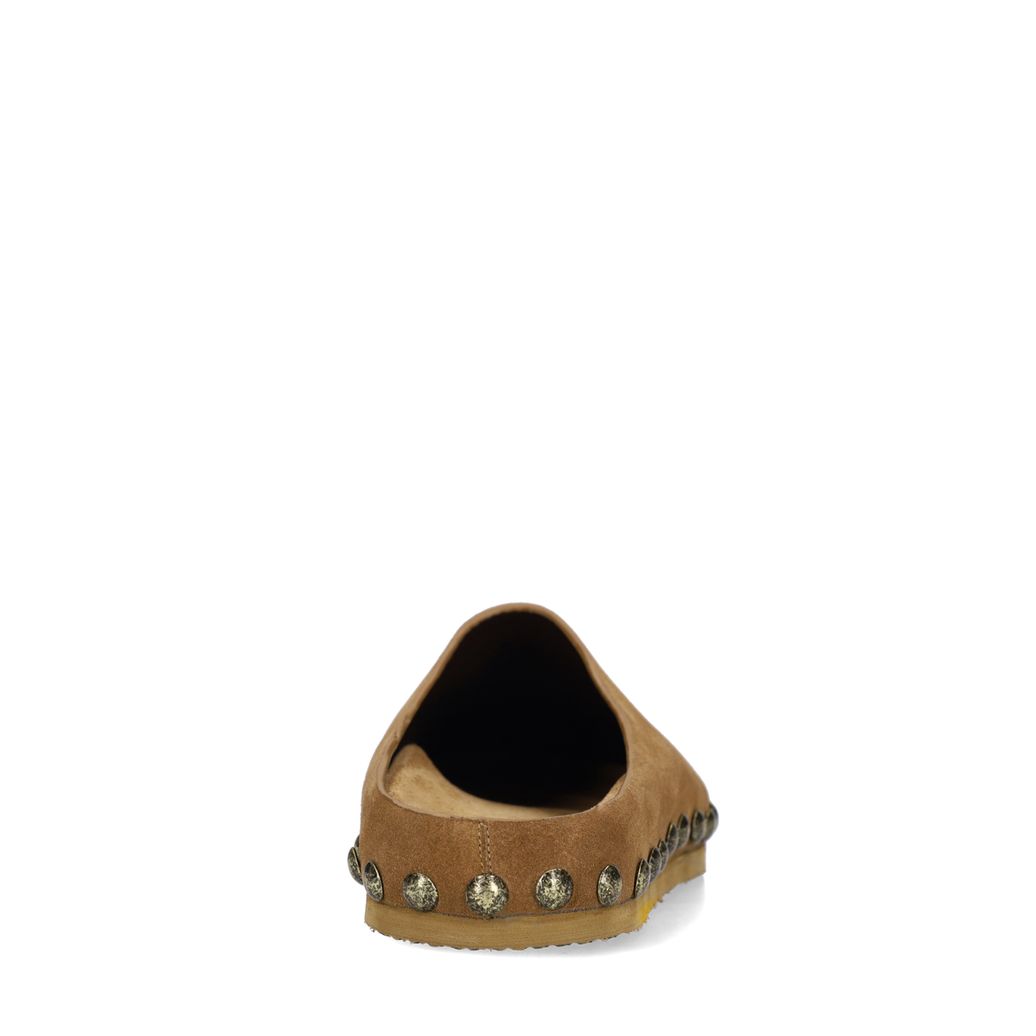 Taupe suède clogs met studs