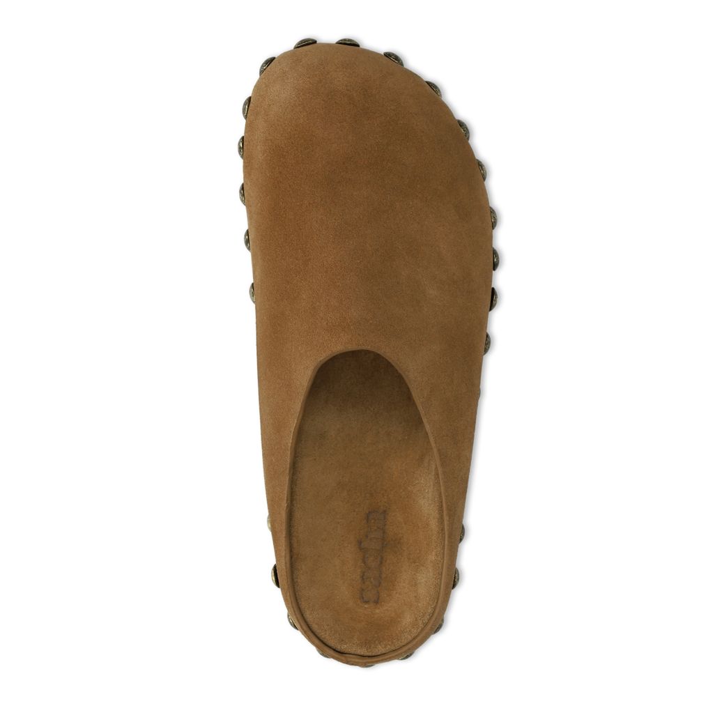 Taupe suède clogs met studs