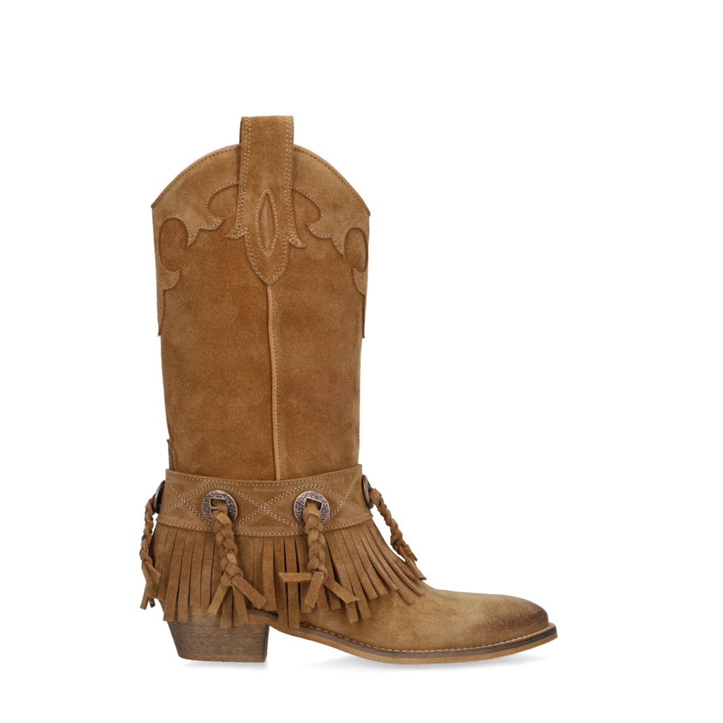 Beigefarbene Cowboystiefel aus Veloursleder