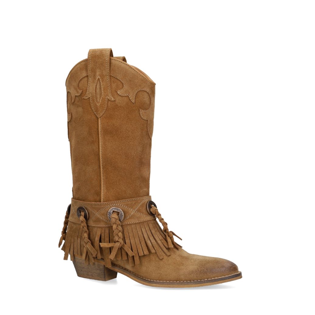 Beigefarbene Cowboystiefel aus Veloursleder