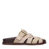 Beigefarbene Veloursleder-Sandalen