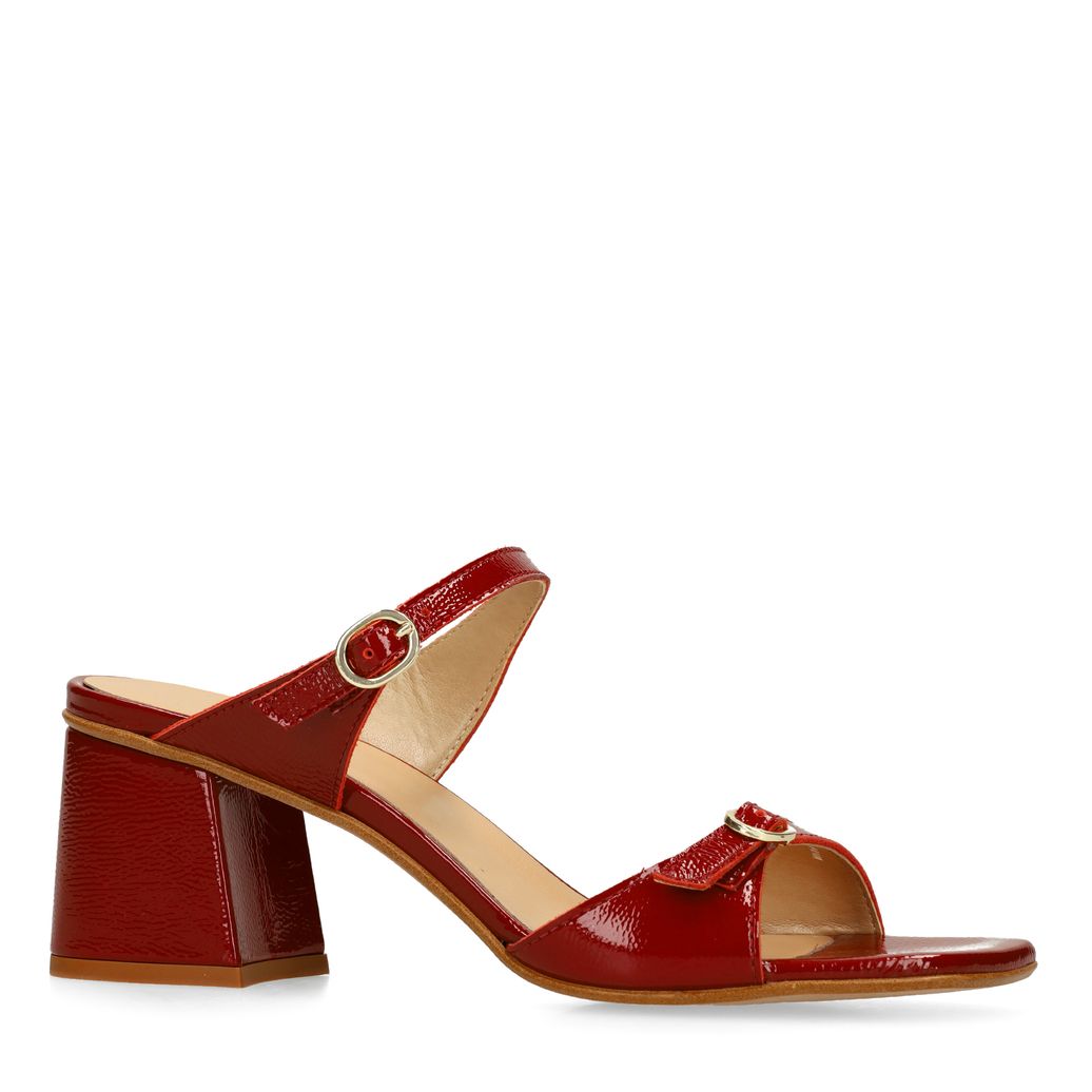 Sandales à talon en cuir verni - rouge
