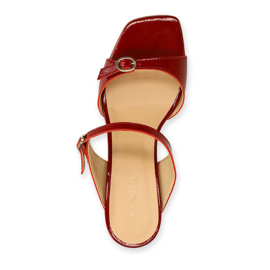 Sandales à talon en cuir verni - rouge