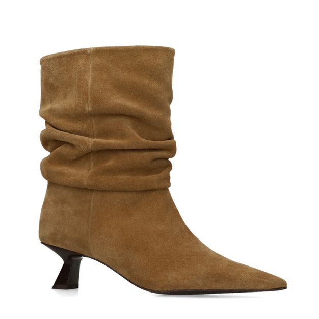 Beige slouchy Wildleder-Ankle Boots mit Absatz