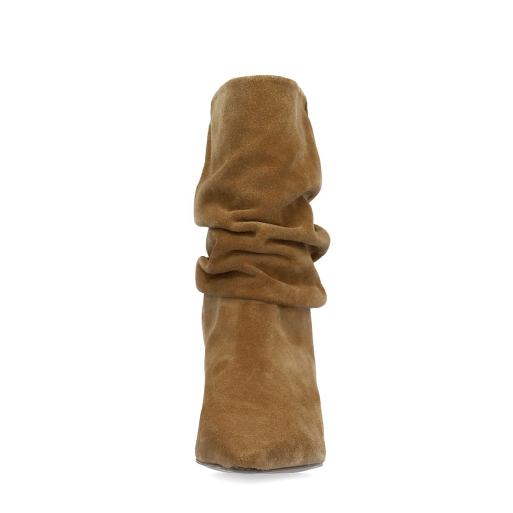 Beige suède slouchy enkellaarsjes met hak