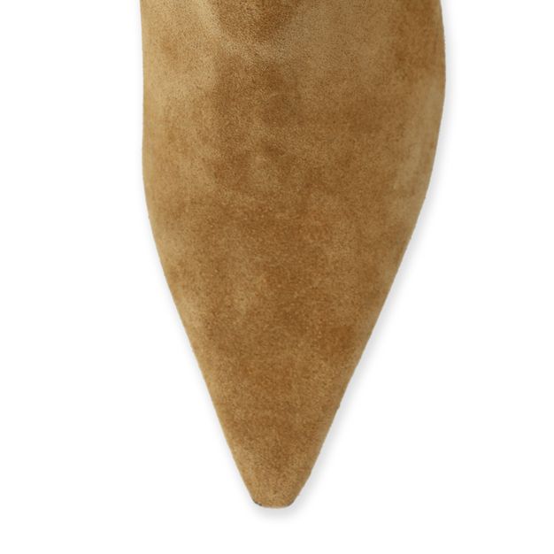 Beigefarbene Veloursleder-Stiefeletten mit Absatz