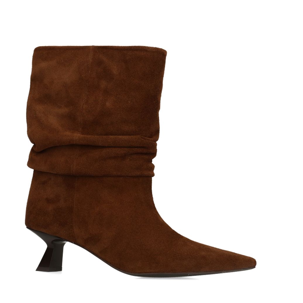 Bruine suède slouchy enkellaarsjes met hak