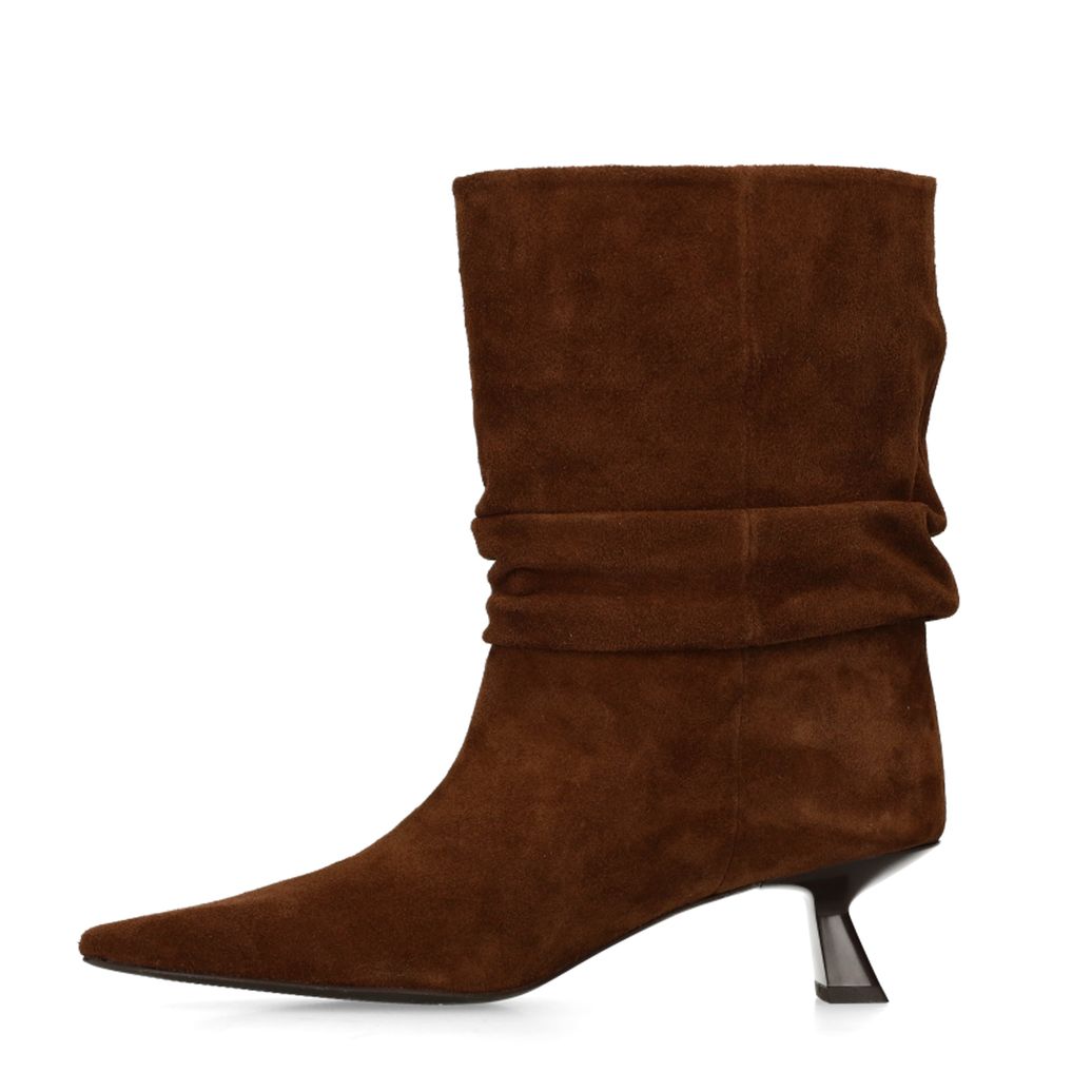 Bruine suède slouchy enkellaarsjes met hak