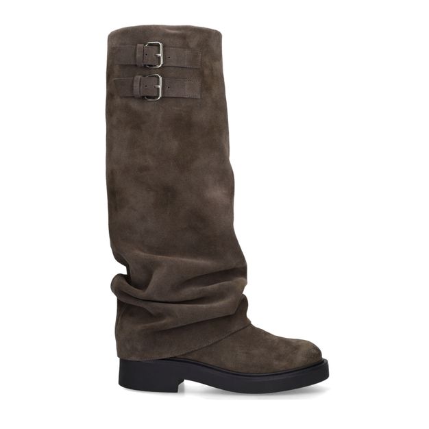 Graue Biker Boots mit Umschlag aus Veloursleder