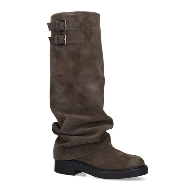 Graue Biker Boots mit Umschlag aus Veloursleder