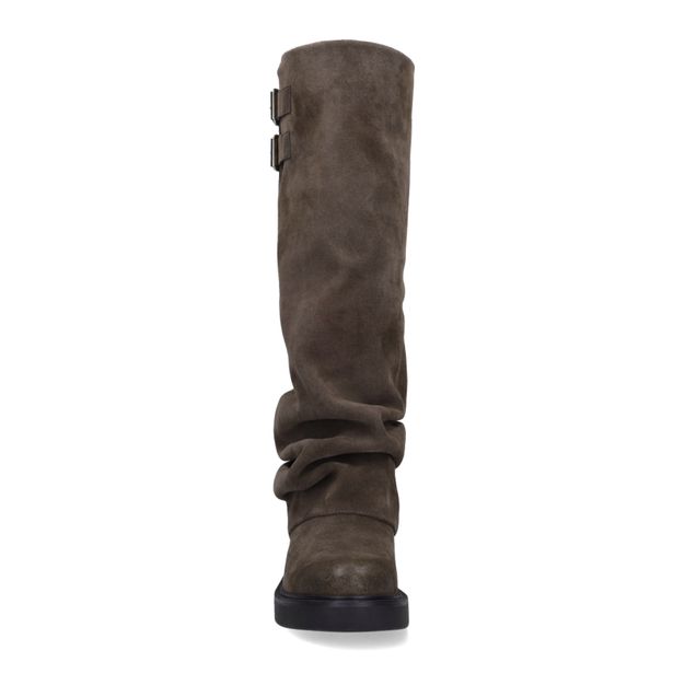 Graue Biker Boots mit Umschlag aus Veloursleder