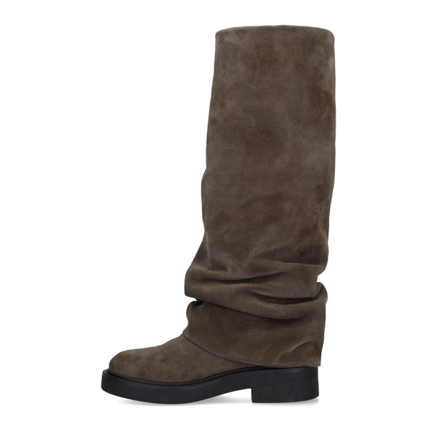 Graue Biker Boots mit Umschlag aus Veloursleder