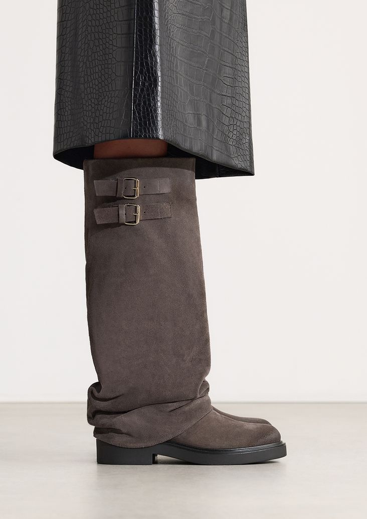 Bottes motardes en daim avec rabat - gris