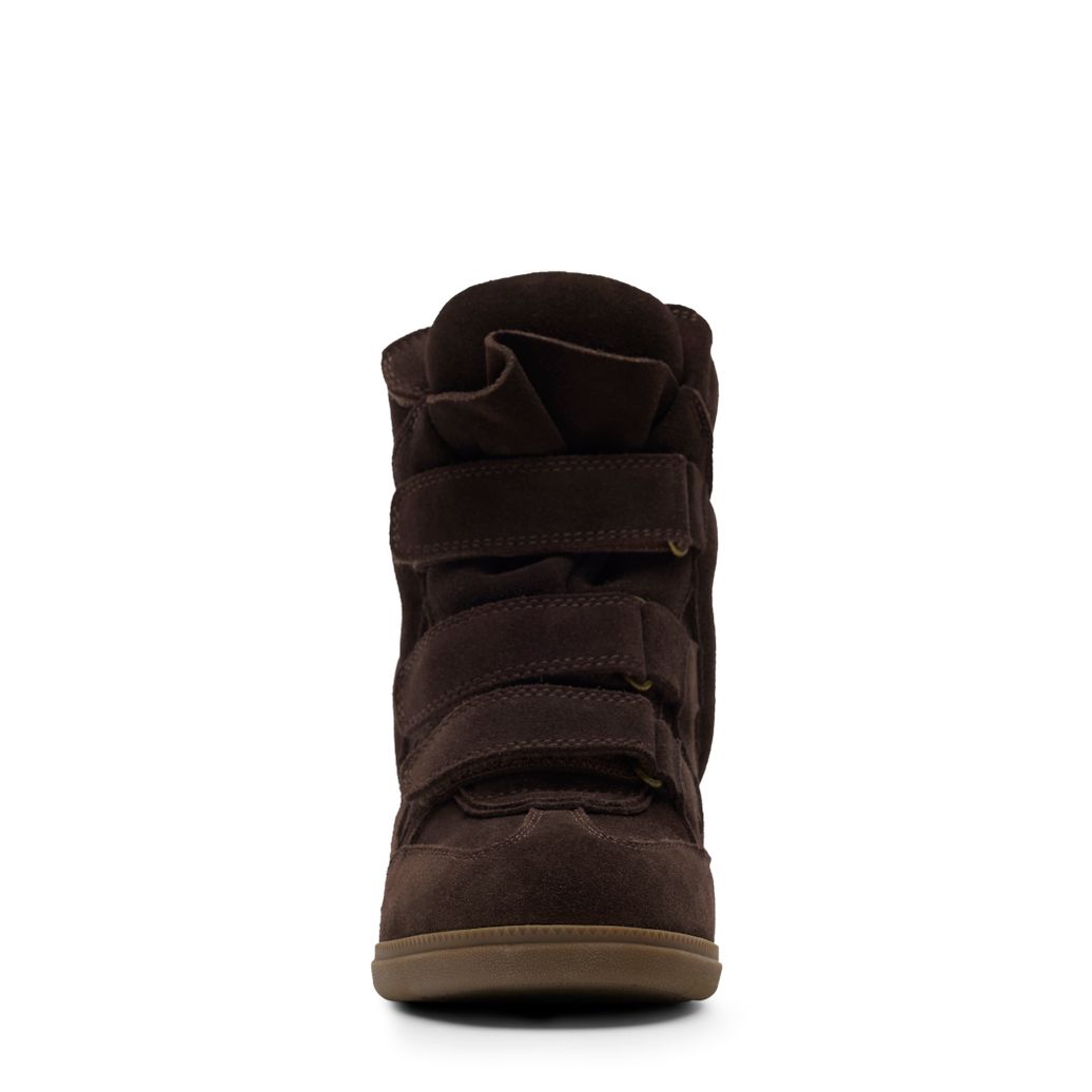 Dunkelbraune Veloursleder-Sneaker mit Keilabsatz