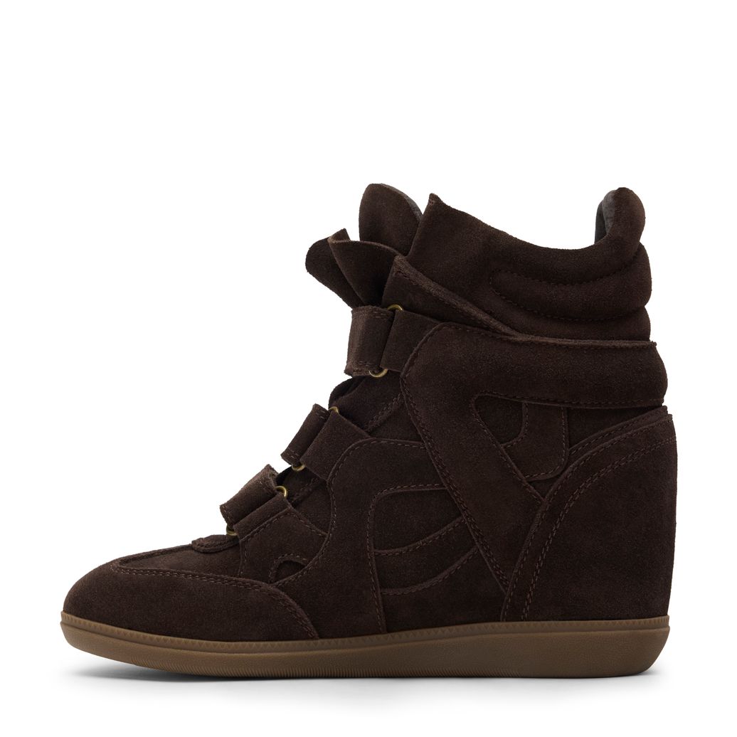 Dunkelbraune Veloursleder-Sneaker mit Keilabsatz