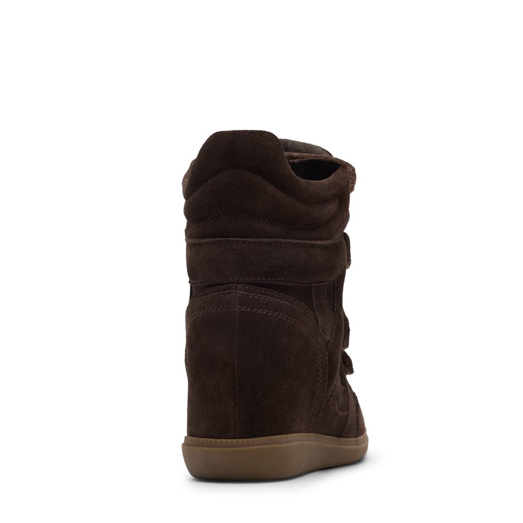 Dunkelbraune Veloursleder-Sneaker mit Keilabsatz