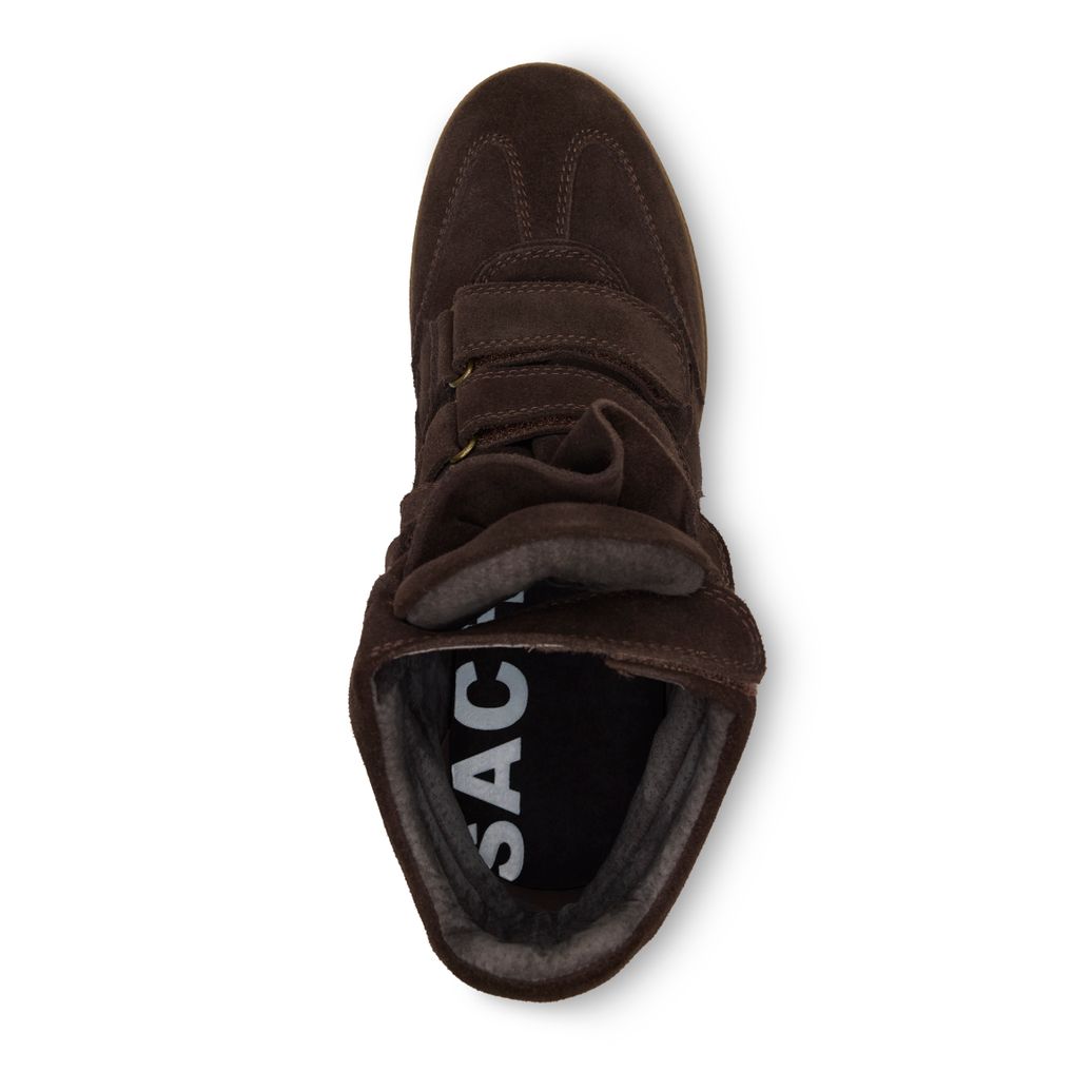 Dunkelbraune Veloursleder-Sneaker mit Keilabsatz