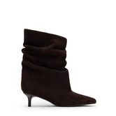 Donkerbruine suède slouchy enkellaarsjes met hak