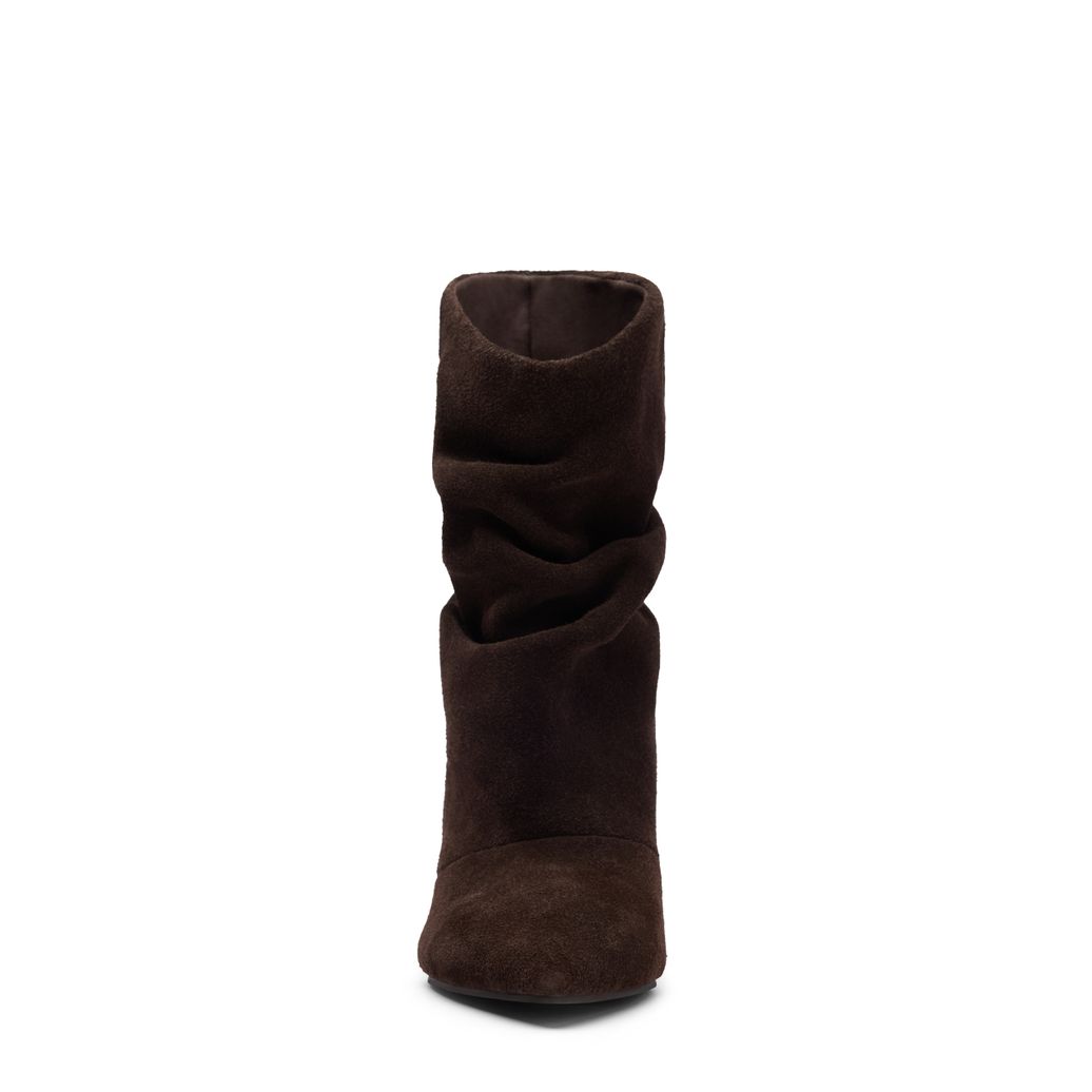 Dunkelbraune Slouchy Boots aus Veloursleder mit Absatz