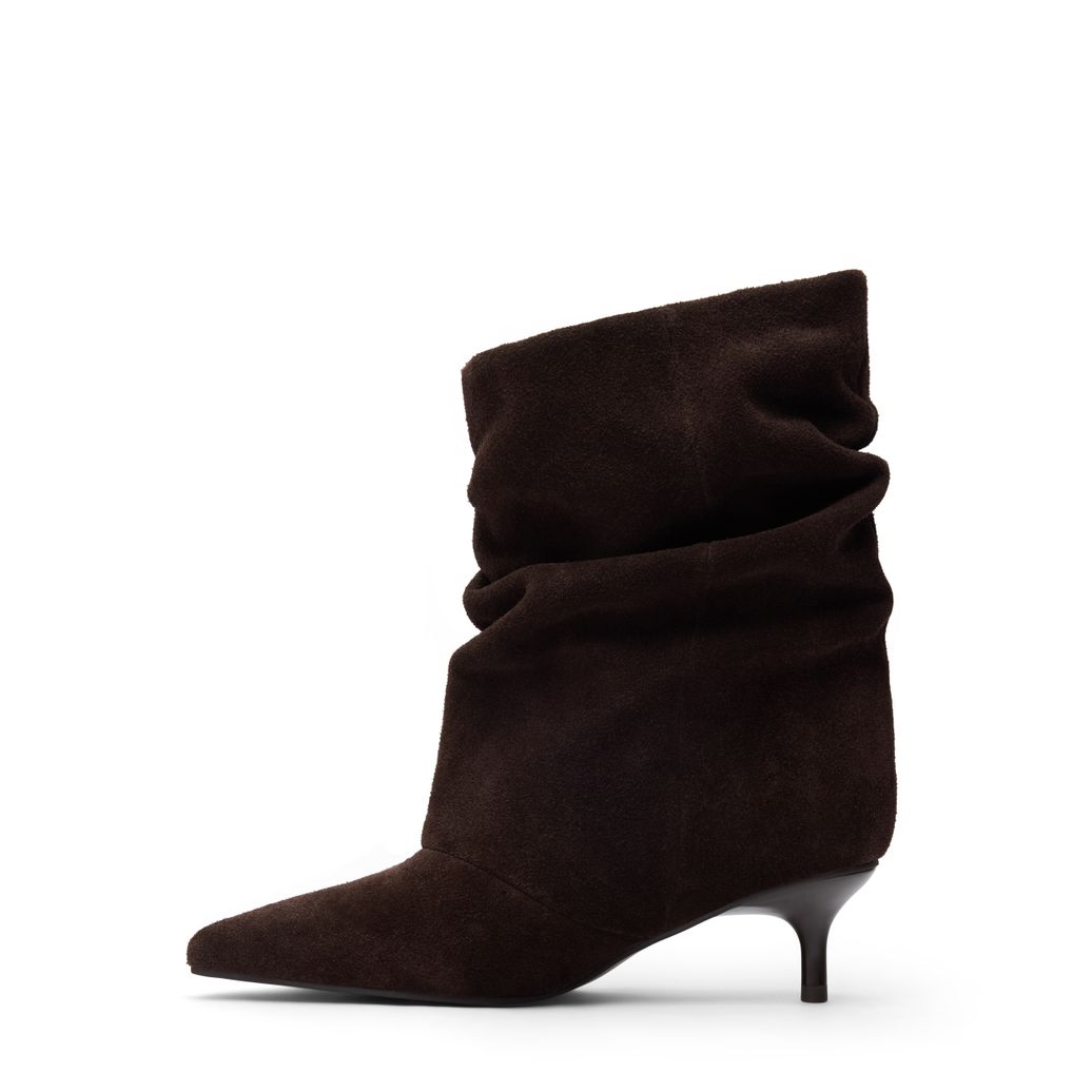 Dunkelbraune Slouchy Boots aus Veloursleder mit Absatz