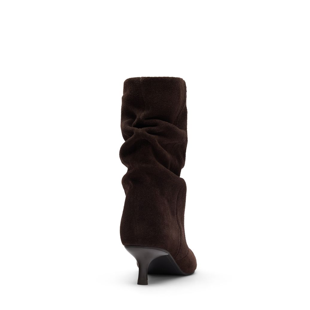 Dunkelbraune Slouchy Boots aus Veloursleder mit Absatz