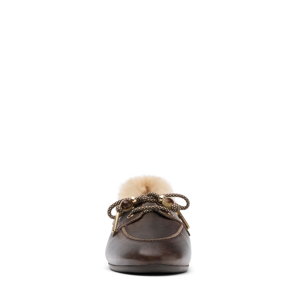 Donkerbruine leren bootschoenen met wol