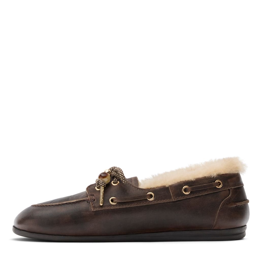 Chaussures bateau en cuir avec laine - marron foncé
