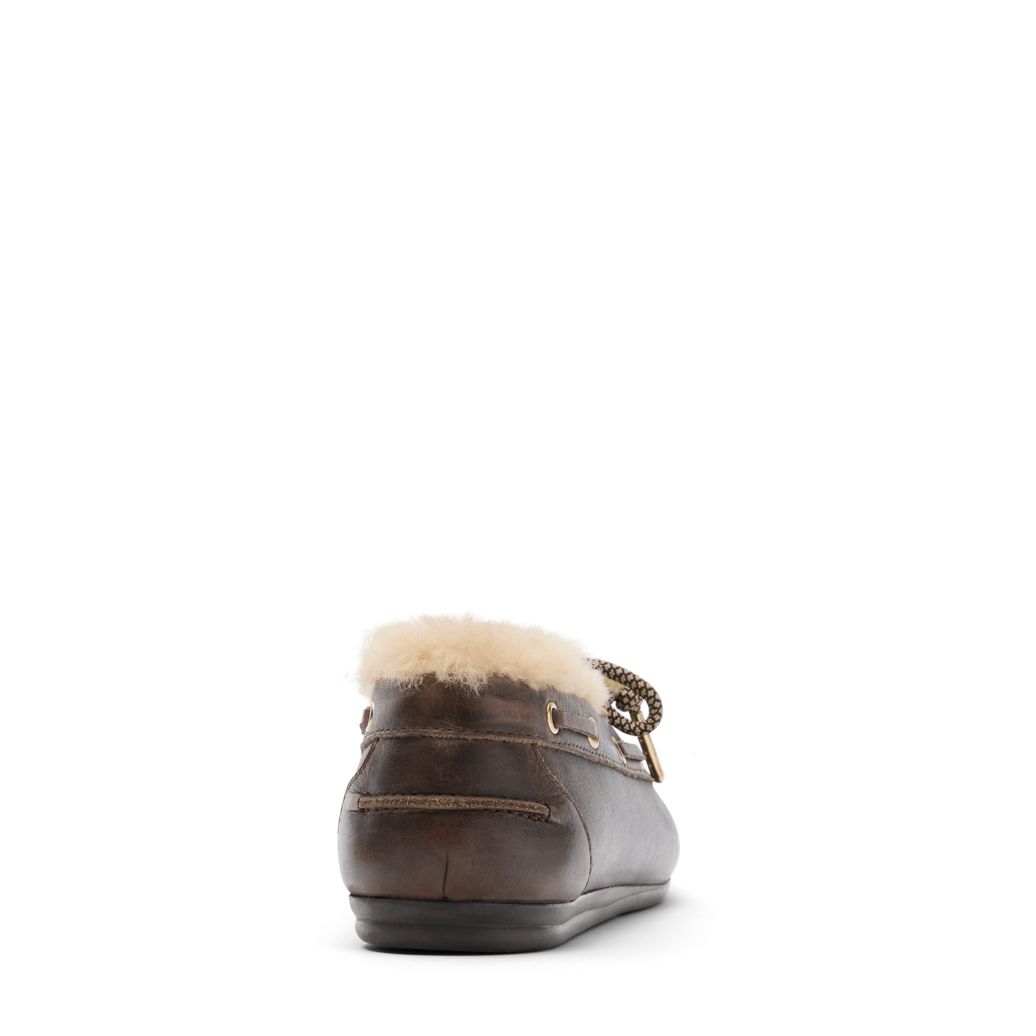 Chaussures bateau en cuir avec laine - marron foncé