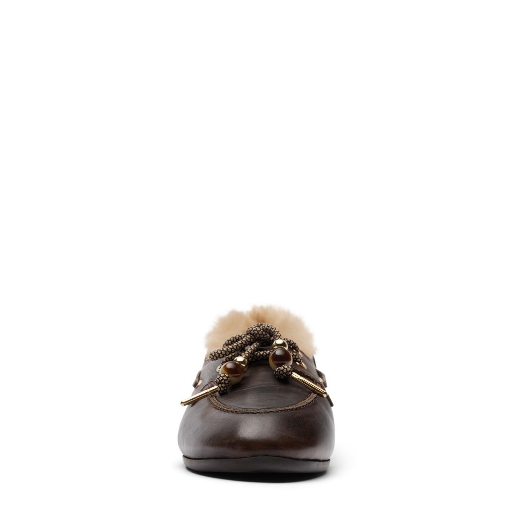Donkergrijze leren bootschoenen met wol