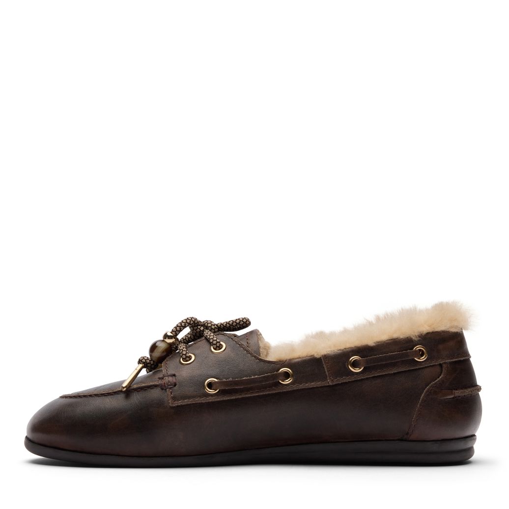 Dunkelgraue Bootsschuhe aus Leder mit Wollfutter