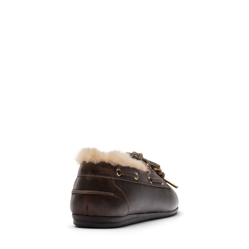 Dunkelgraue Bootsschuhe aus Leder mit Wollfutter
