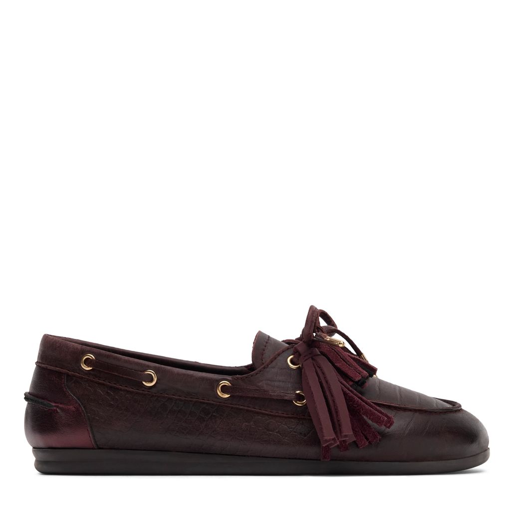 Bordeaux rode leren bootschoenen met flosjes