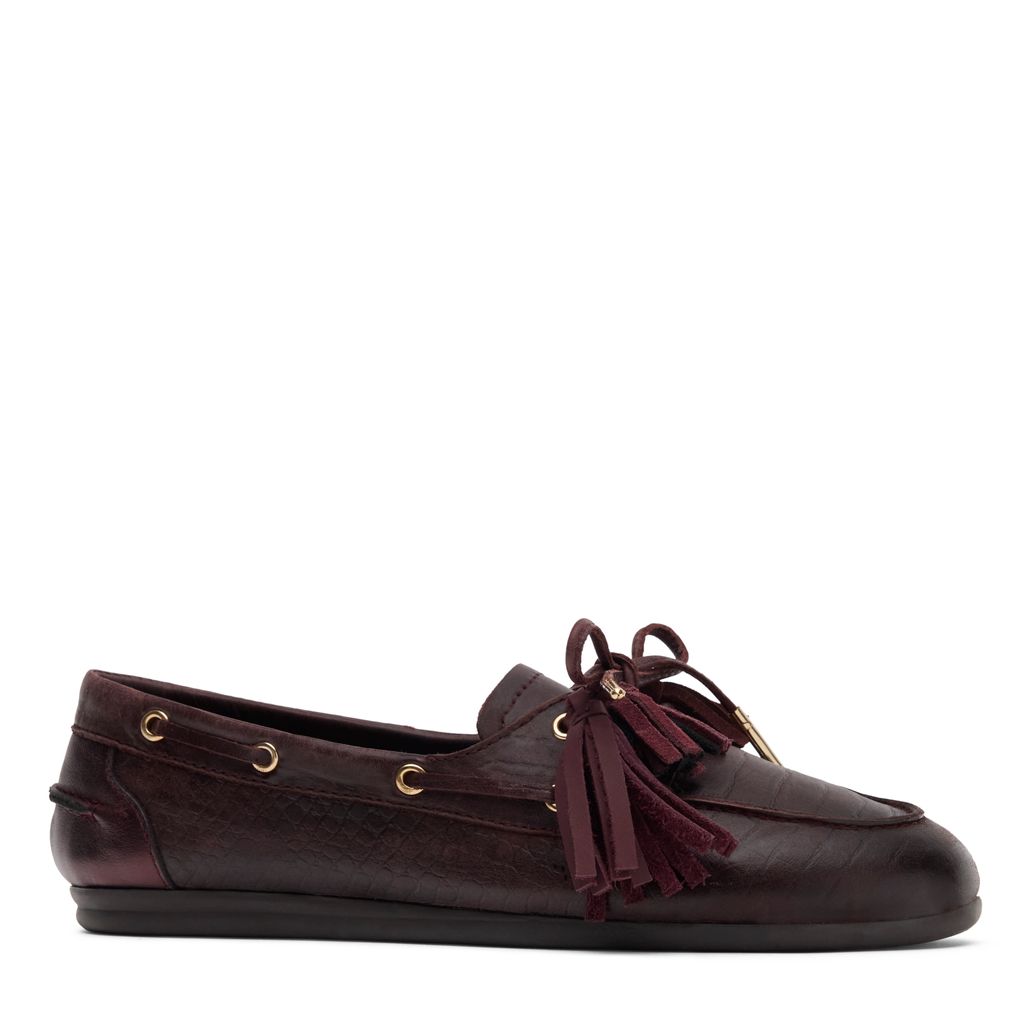Bordeaux rode leren bootschoenen met flosjes