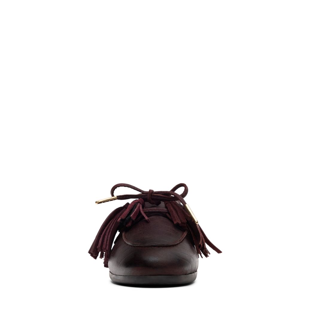 Bordeaux rode leren bootschoenen met flosjes