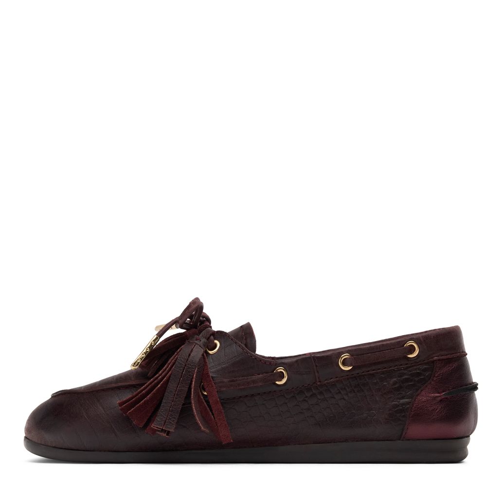 Bordeaux rode leren bootschoenen met flosjes