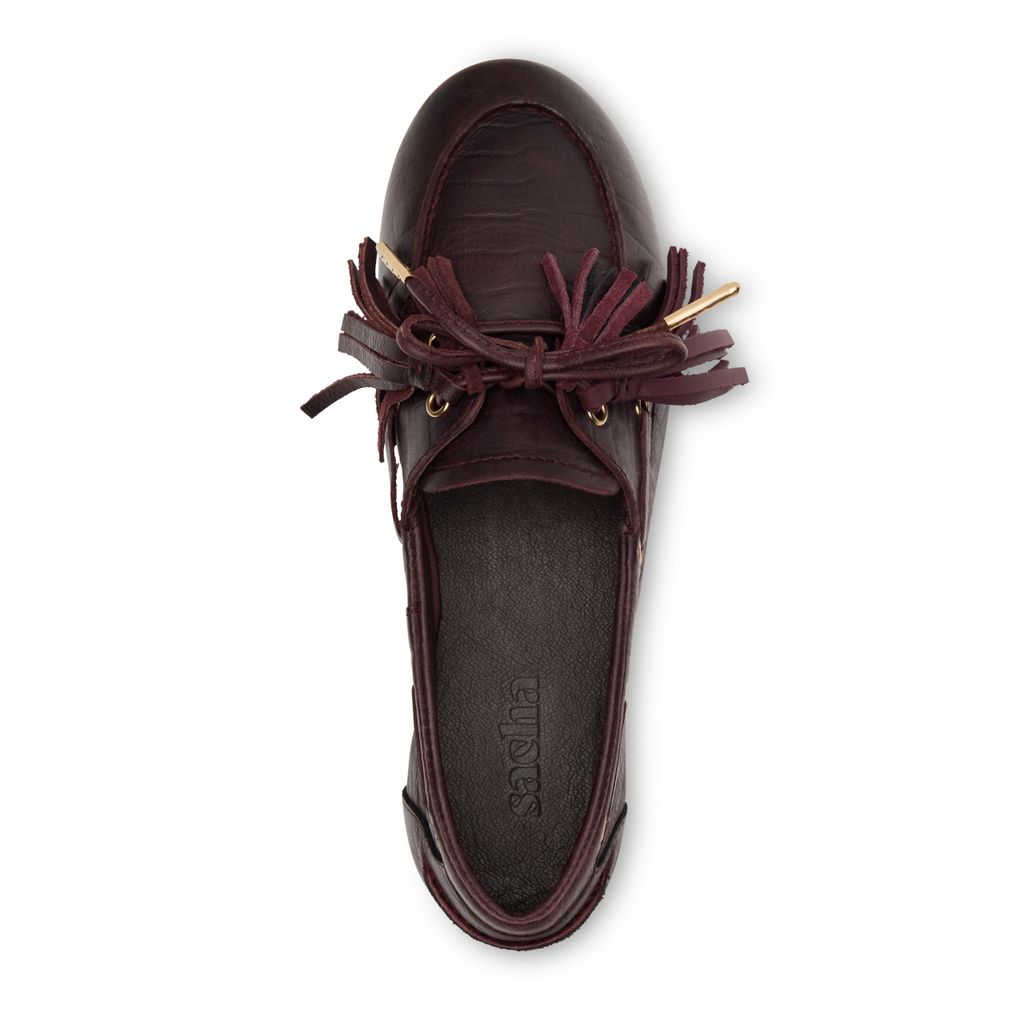 Bordeaux rode leren bootschoenen met flosjes