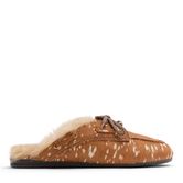 Cognac bambi print muiltjes met wol